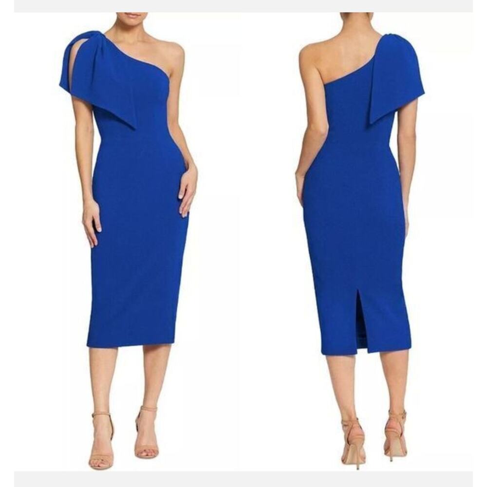 Dress The Population Tiffany One Shoulder Midi Dress Size S Electric Blue NWT